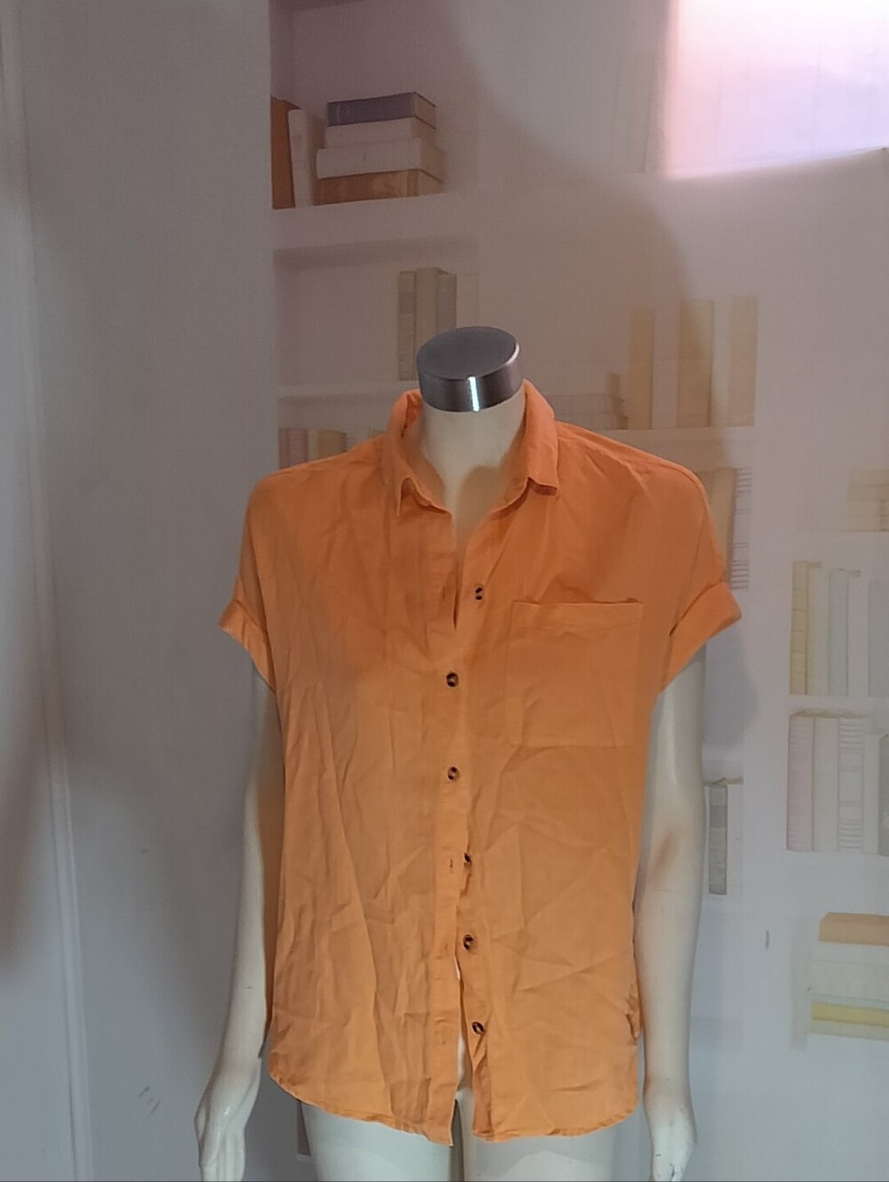 Men's Short-Sleeve Button-Up Shirt in Orange